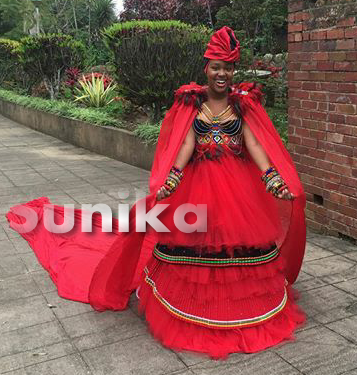 Beautiful Layered Red Zulu Traditional Wedding Dress