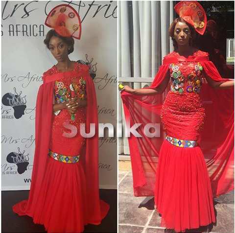 Tight Red Zulu Traditional Wedding Dress with Shoulder Shawl