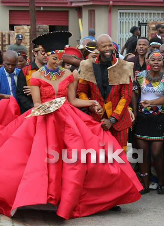 Red Flared Beautiful Zulu Traditional Wedding Dress 