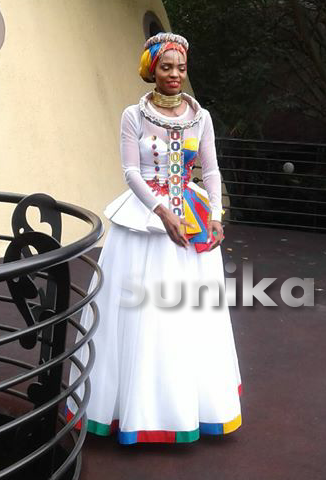 Beautiful Ndebele Traditional Wedding Dress with Print Trim