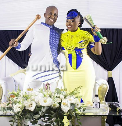 White ad Blue SiSwati Attire for couples