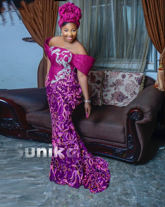 2 shade of Purple Nigerian Lace Dress