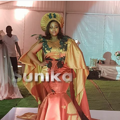 Gold Zulu Traditional Wedding Dress with Black Lace