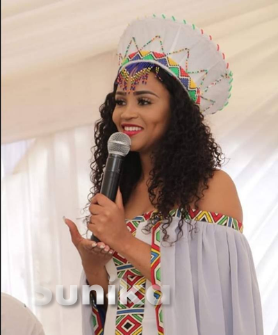 Drop Shoulder Ndebele Wedding Dress with Matching Hat