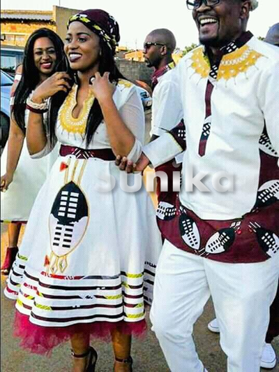 Swazi Attire for couples with embroidery