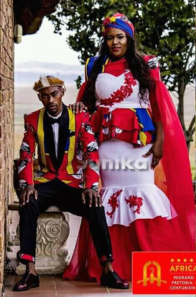 Beautiful Swazi Attire for couples with Matching Mens Jacket