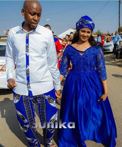 Blue SiSwati Traditional Attire for couples 
