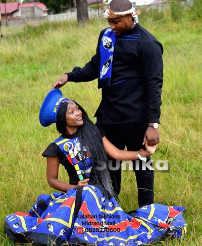 Blue and Black Swazi Matching Attire for couples