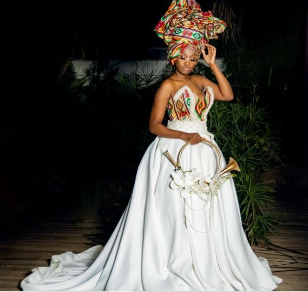 African Print White Wedding Dress by Antherline Couture