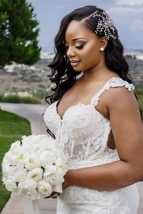 Long hair wedding hairstyles for African Brides