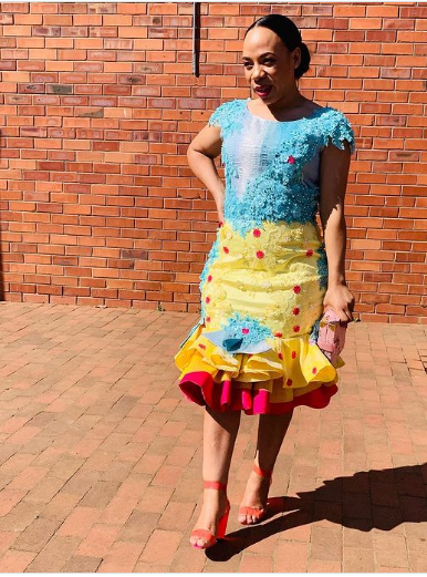 Turquoise Yellow ad Pink Tsonga Dress with Lace