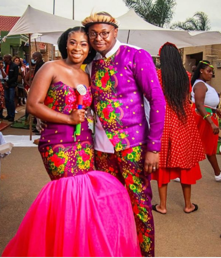 Matching Pink and Purple Tsonga Attire for couples 2022