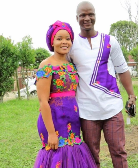 Purple Floral Tsonga Wedding Dress with matching shirt 2022