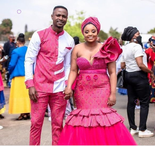 Beaded Shweshwe Wedding Dress Pink 2022