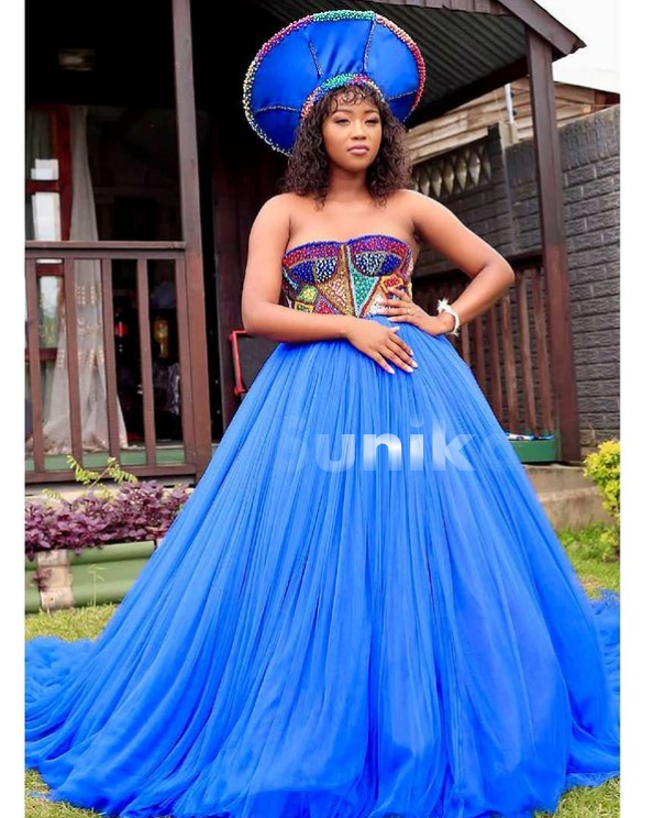 Beaded Zulu Traditional Wedding Dress Blue