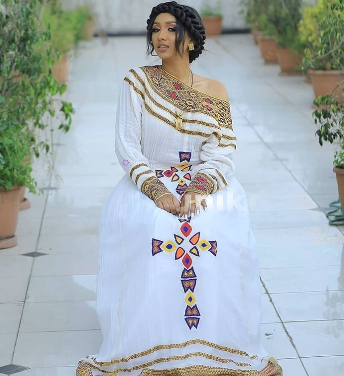 Brown Colored Amazing Dress|Menen |Ethiopian Traditional Dress|Eritrean