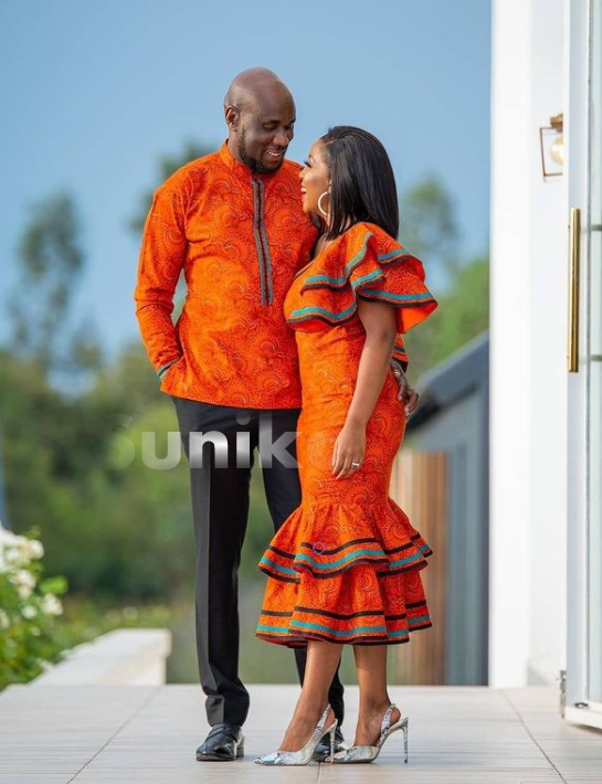 Beautiful Orange Shweshwe Attire for couples