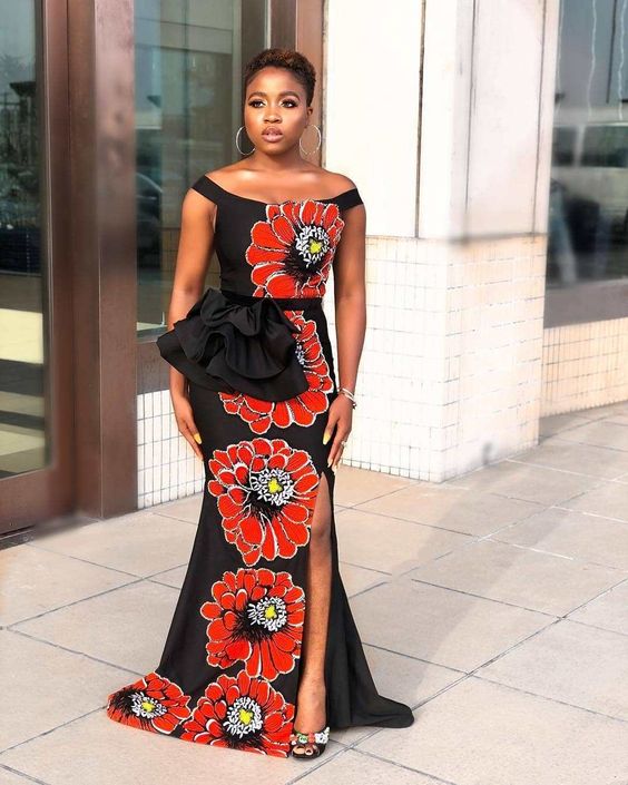 Black African Print Dress Red Detail 