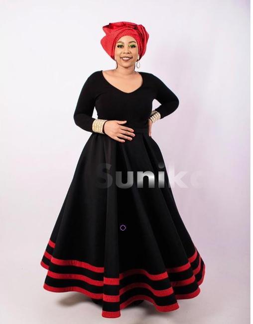 Black and Red Xhosa Dress with Matching Doek