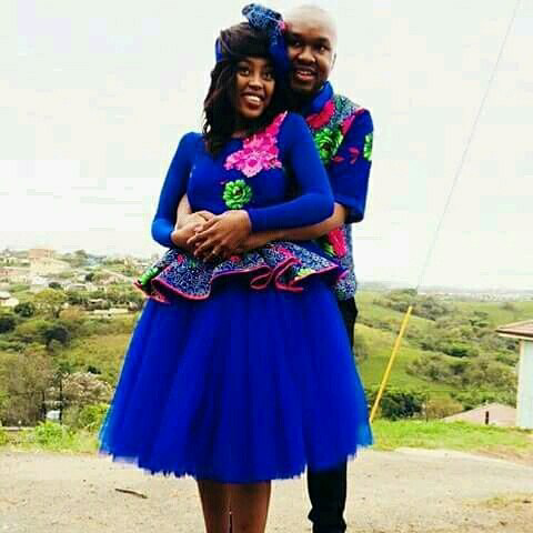 Blue Matching Tsonga Couples Attire Tulle Skirt