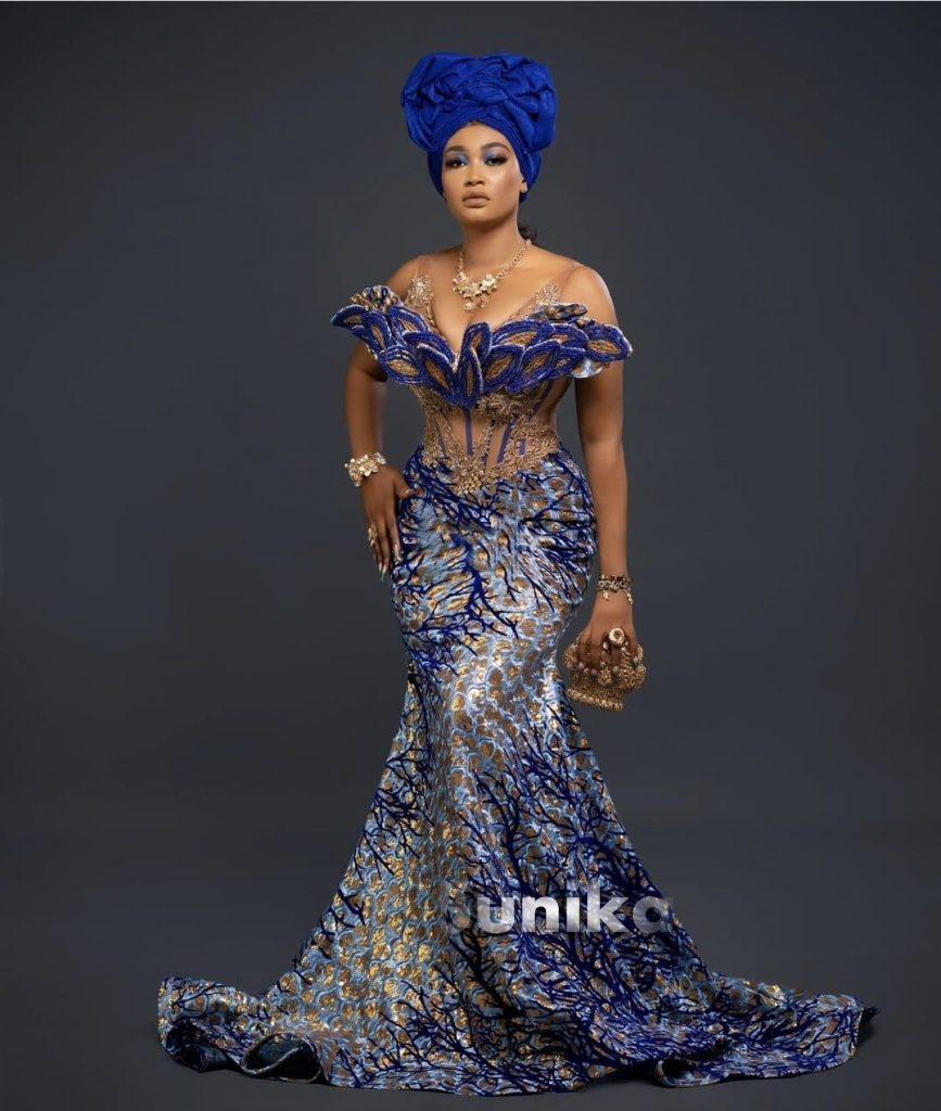 Blue Mermaid Style Nigerian Traditioal Dress