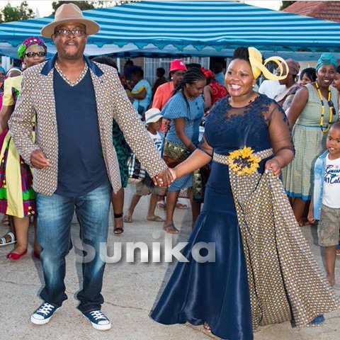 Blue Shweshwe Traditional Wedding Attire for couples