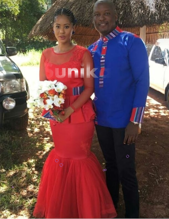 Blue and Red Matching Venda Wedding Attire for couples