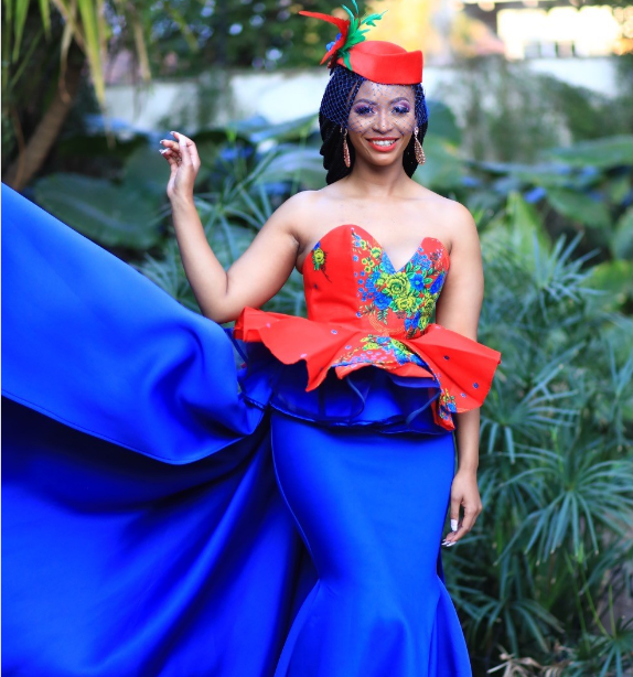 Blue and Red Tsonga Dress by Antherline Couture 2024