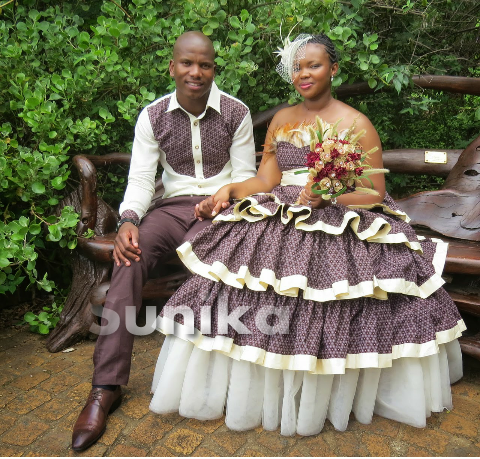 Brown Shweshwe Traditional Wedding Attire for couples