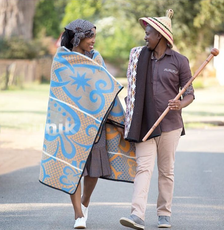 Brown Sotho Attire with blanket for couples