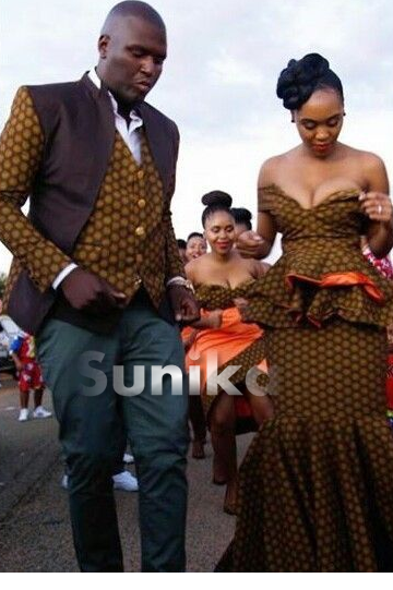 Brown and Orange Shweshwe Attire for couples