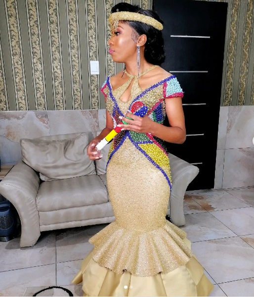 Cream Zulu Traditional Wedding Dress by Bayanda Khathini