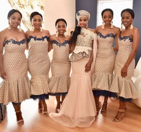 Cream and Blues Shweshwe Bridemaids Dresses