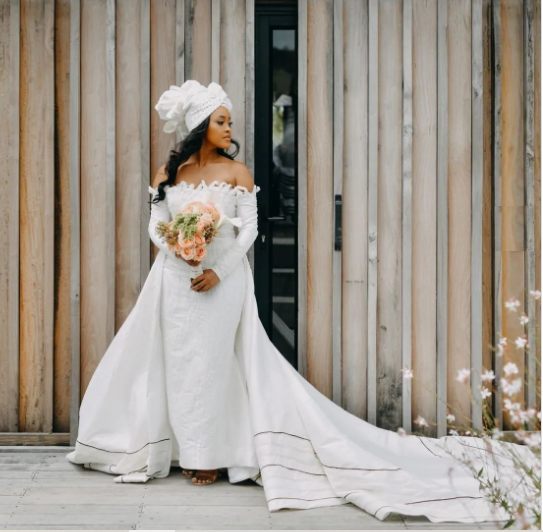 Drop Shoulder Xhosa Wedding Dress By Asanda Madyibi