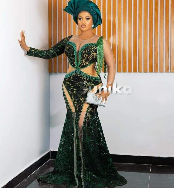 Emerald Green Nigerian Lace Wedding Dress