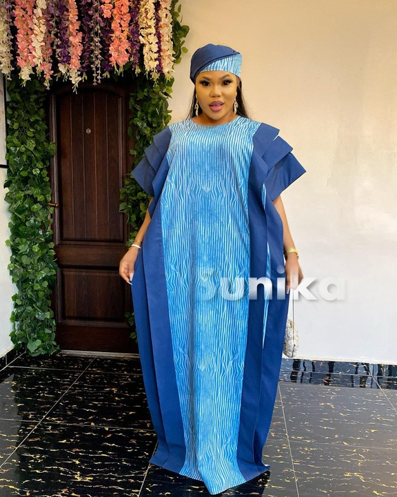Fancy Flared Blue Dress with Matching Doek