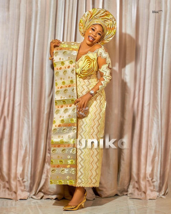 Gold Nigerian Lace Mother of the Bride African Dress