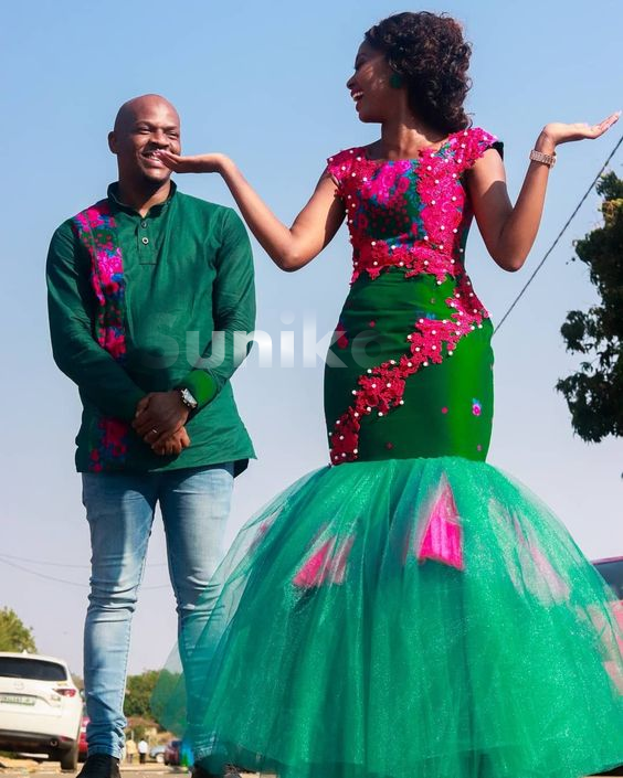 Green Tsonga Attire for  Couples