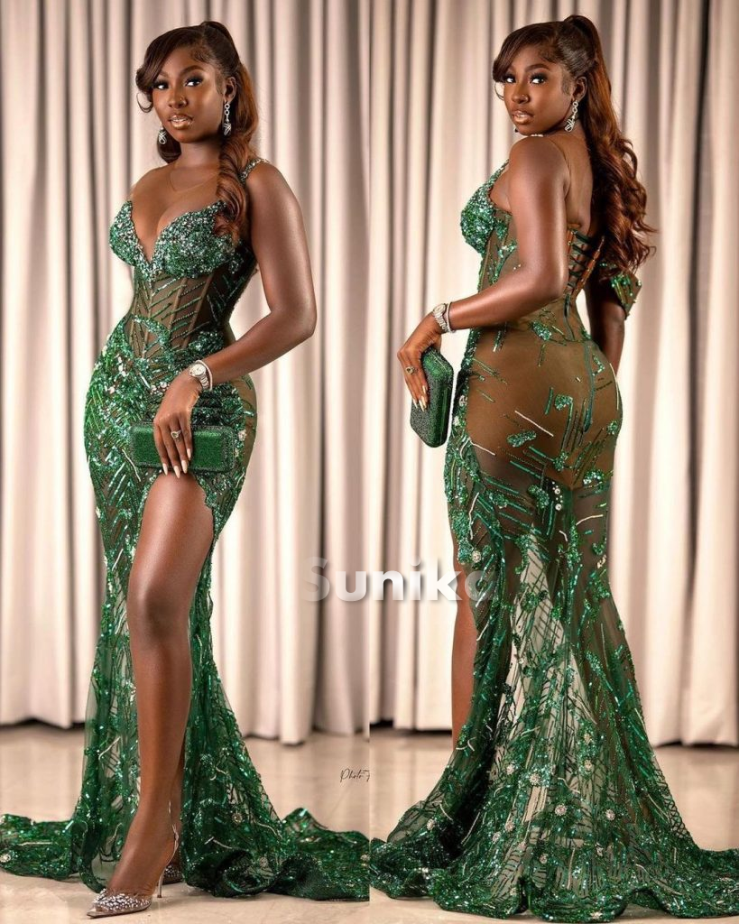 Green Nigerian Lace Cocktail Dress