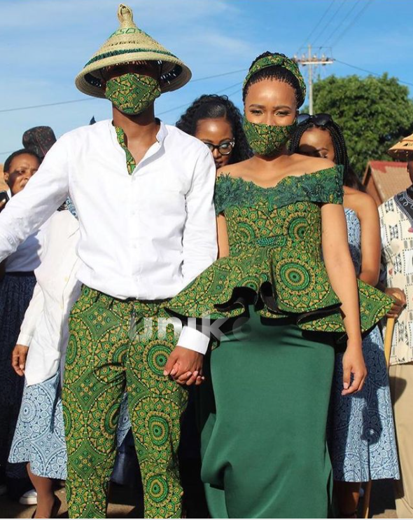 Green Sotho Attire for couples