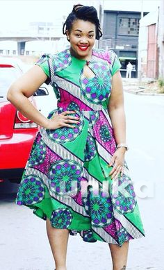 Green ad Purple African Print Dress