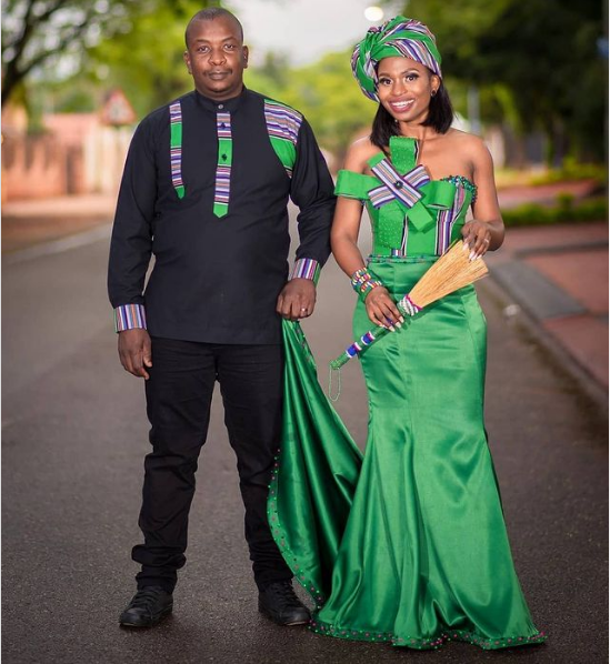 Green and Black Venda Attire for Couples 2022