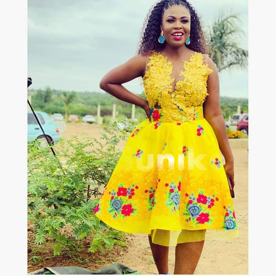 Yellow Tsonga Dress with Lace