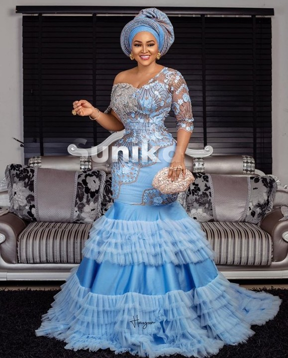 Light Blue Nigerian Lace Dress
