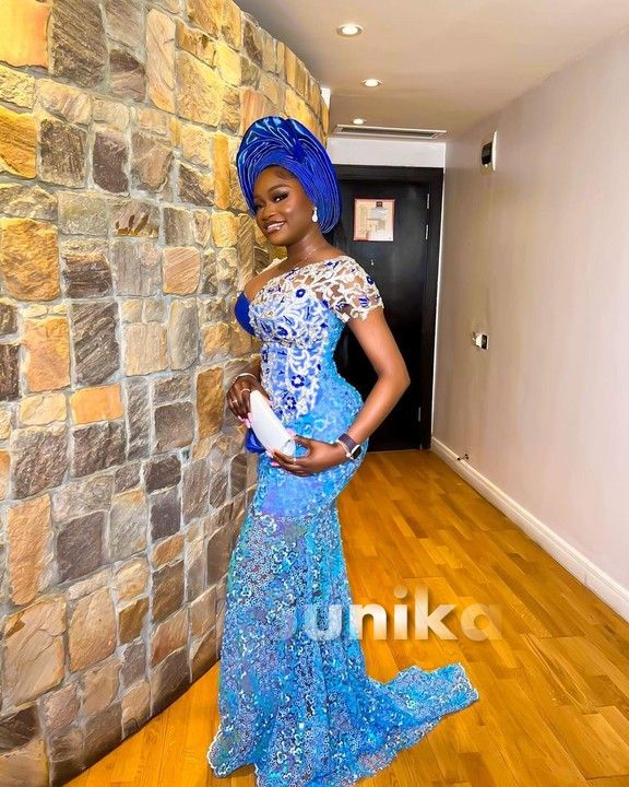 Light and Dark Blue Nigerian Lace Dress