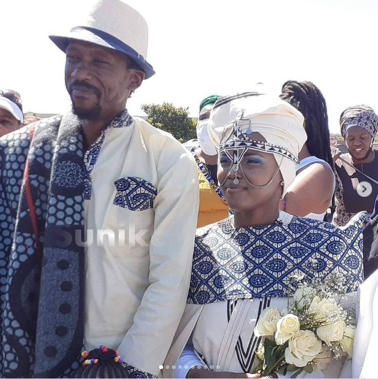 Matching Blue Sotho Wedding Attire Shweshwe