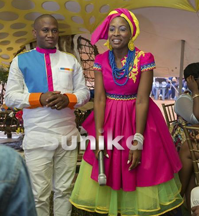 Matching Traditional Sepedi Attire with Linen Shirt and Tulle Dress