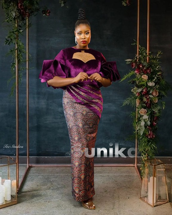 Nigerian Dress Purple Wide Sleeves