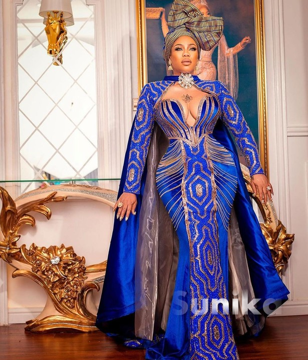 Royal Blue and Gold Aso Ebi with Shawl
