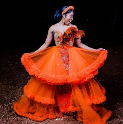 Orange Tulle Venda Wedding Dress 2022 